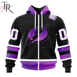 NHL Tampa Bay Lightning Custom Name Number Black Hockey Fights Cancer Zip Up Hoodie
