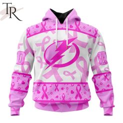 NHL Tampa Bay Lightning Custom Name Number Breast Cancer Awareness Month Pullover Hoodie