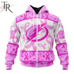 NHL Tampa Bay Lightning Custom Name Number Breast Cancer Awareness Month Zip Up Hoodie