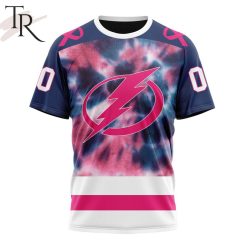 NHL Tampa Bay Lightning Custom Name Number Fight Breast Cancer Tie Dye T-Shirt