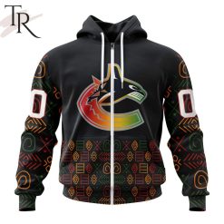 NHL Vancouver Canucks Custom Name Number Black History Month Zip Up Hoodie