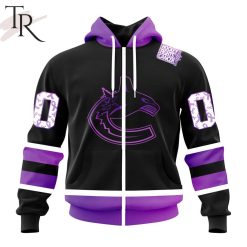 NHL Vancouver Canucks Custom Name Number Black Hockey Fights Cancer Zip Up Hoodie