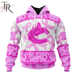 NHL Vancouver Canucks Custom Name Number Breast Cancer Awareness Month Pullover Hoodie