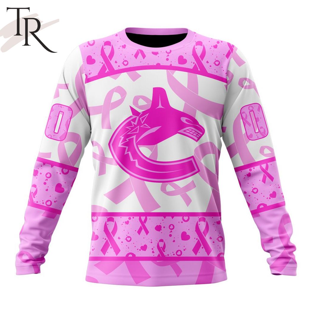 NHL Vancouver Canucks Custom Name Number Breast Cancer Awareness Month Sweatshirt