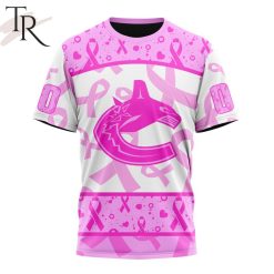 NHL Vancouver Canucks Custom Name Number Breast Cancer Awareness Month T-Shirt