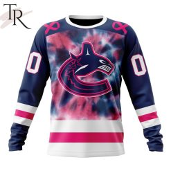 NHL Vancouver Canucks Custom Name Number Fight Breast Cancer Tie Dye Sweatshirt