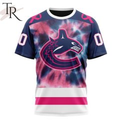 NHL Vancouver Canucks Custom Name Number Fight Breast Cancer Tie Dye T-Shirt