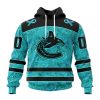 NHL Vancouver Canucks Custom Name Number Fight Ovarian Cancer Pullover Hoodie