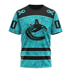 NHL Vancouver Canucks Custom Name Number Fight Ovarian Cancer T-Shirt