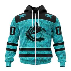 NHL Vancouver Canucks Custom Name Number Fight Ovarian Cancer Zip Up Hoodie