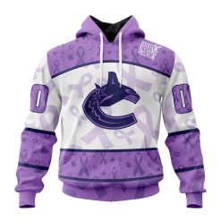 NHL Vancouver Canucks Custom Name Number Lavender Hockey Fights Cancer Pullover Hoodie