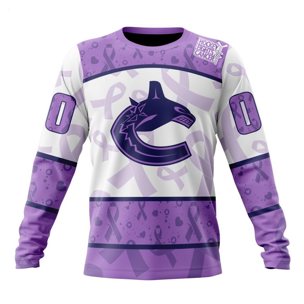NHL Vancouver Canucks Custom Name Number Lavender Hockey Fights Cancer Sweatshirt