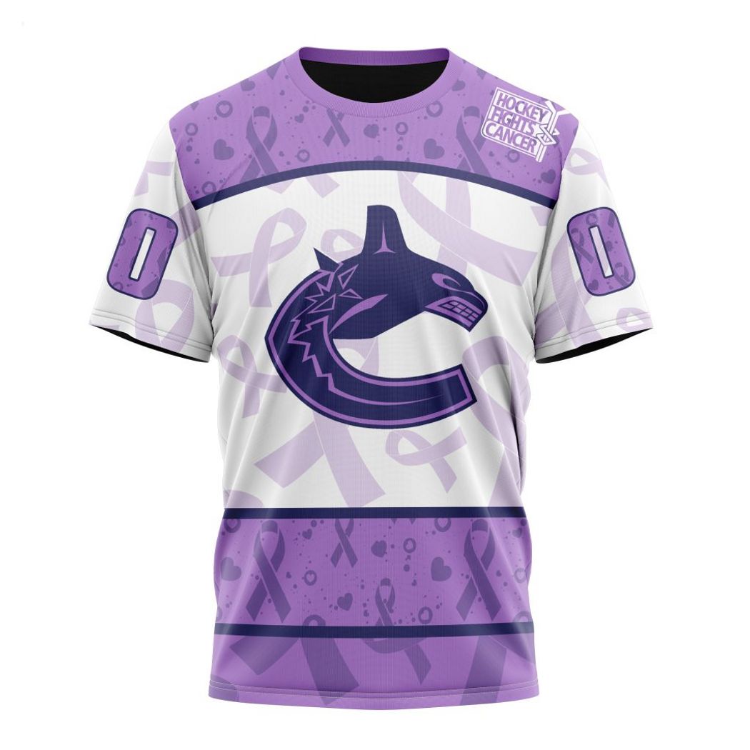 NHL Vancouver Canucks Custom Name Number Lavender Hockey Fights Cancer T-Shirt