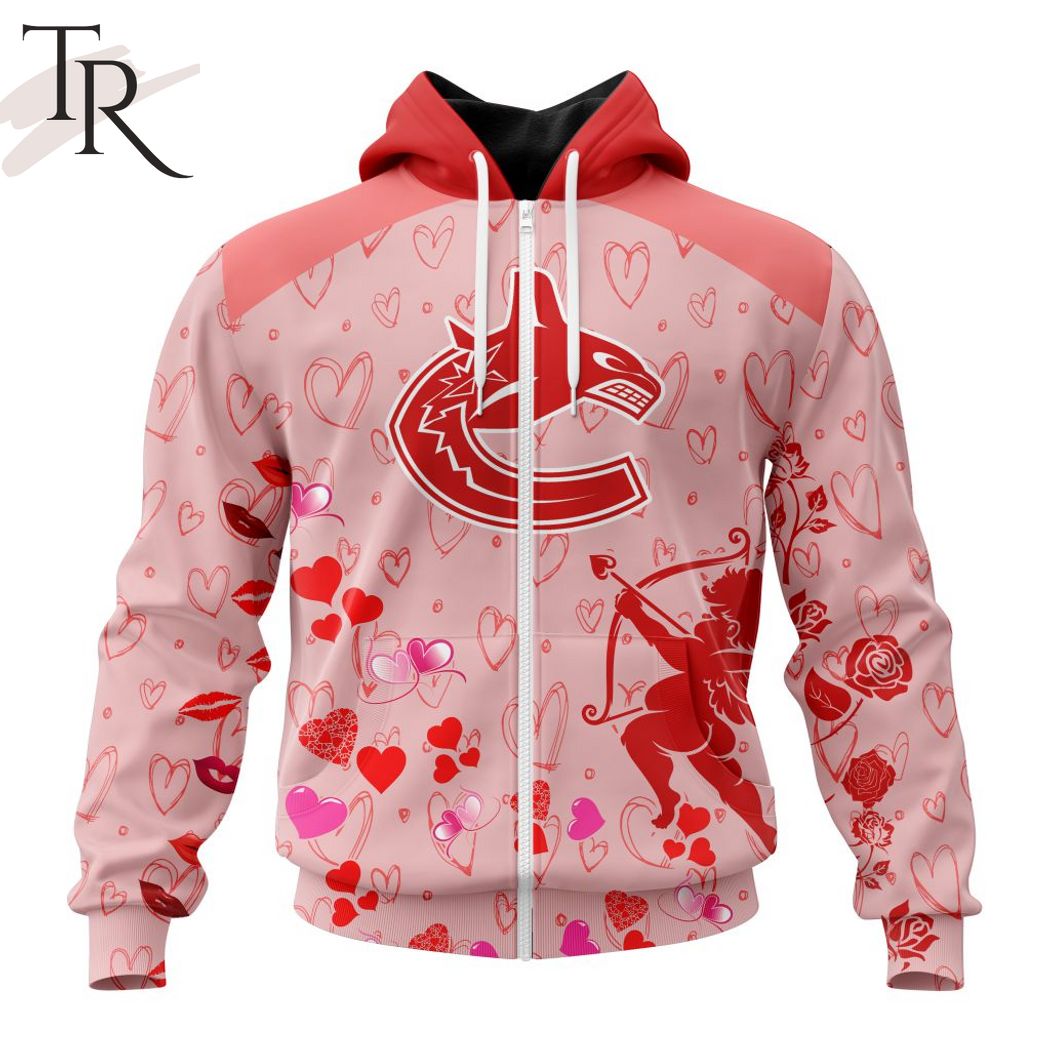 NHL Vancouver Canucks Custom Name x2 Date Valentine Zip Up Hoodie
