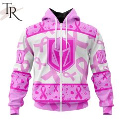 NHL Vegas Golden Knights Custom Name Number Breast Cancer Awareness Month Zip Up Hoodie