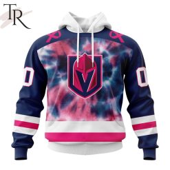 NHL Vegas Golden Knights Custom Name Number Fight Breast Cancer Tie Dye Pullover Hoodie