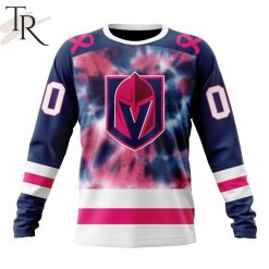NHL Vegas Golden Knights Custom Name Number Fight Breast Cancer Tie Dye Sweatshirt