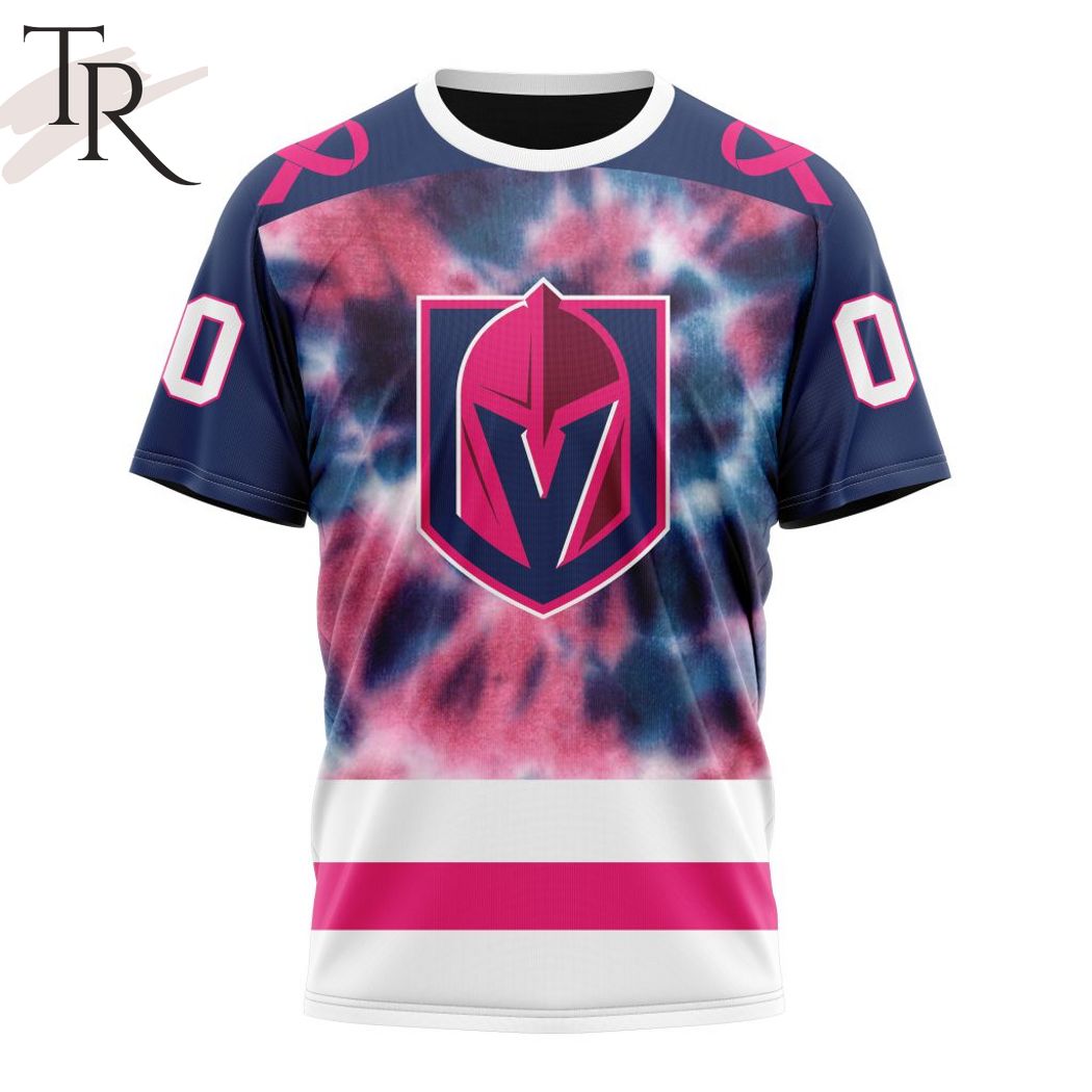 NHL Vegas Golden Knights Custom Name Number Fight Breast Cancer Tie Dye T-Shirt