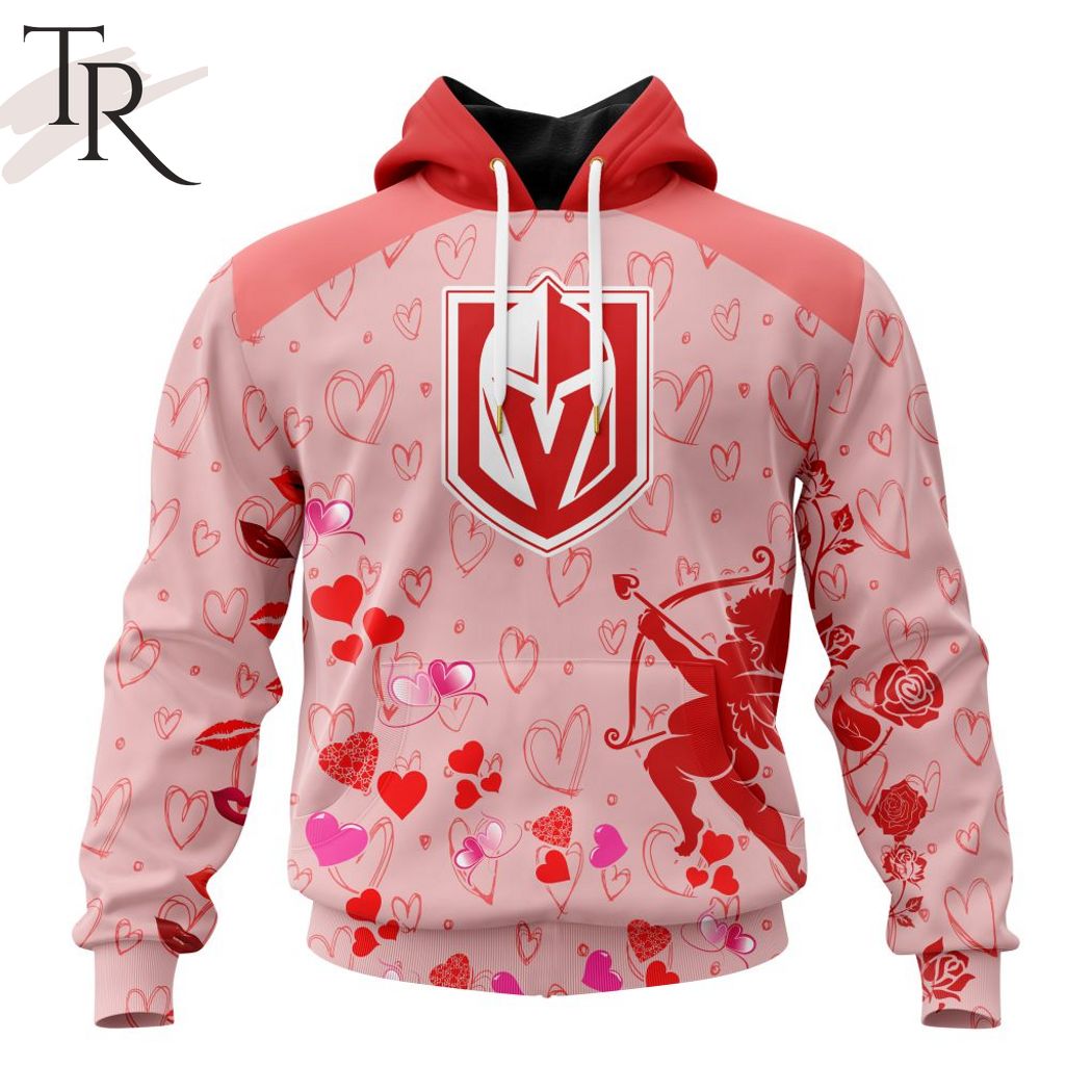 NHL Vegas Golden Knights Custom Name x2 Date Valentine Pullover Hoodie