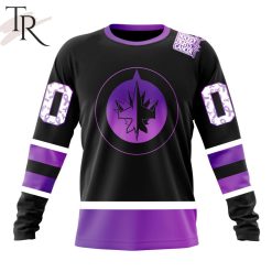 NHL Winnipeg Jets Custom Name Number Black Hockey Fights Cancer Sweatshirt