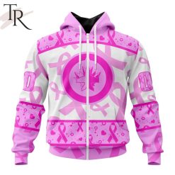 NHL Winnipeg Jets Custom Name Number Breast Cancer Awareness Month Zip Up Hoodie