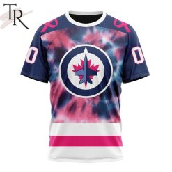 NHL Winnipeg Jets Custom Name Number Fight Breast Cancer Tie Dye T-Shirt
