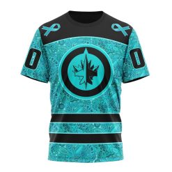 NHL Winnipeg Jets Custom Name Number Fight Ovarian Cancer T-Shirt