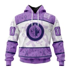 NHL Winnipeg Jets Custom Name Number Lavender Hockey Fights Cancer Pullover Hoodie