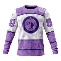 NHL Winnipeg Jets Custom Name Number Lavender Hockey Fights Cancer Sweatshirt