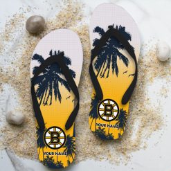 NHL Boston Bruins Custom Name Aloha Pattern Flip Flops