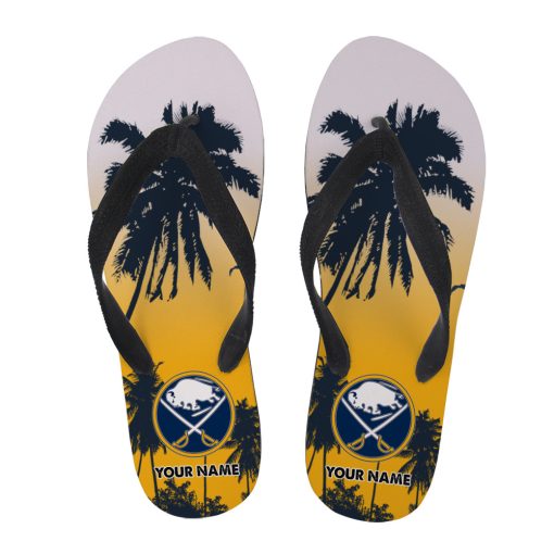 NHL Buffalo Sabres Custom Name Aloha Pattern Flip Flops