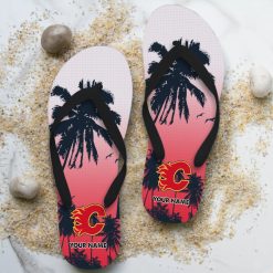 NHL Calgary Flames Custom Name Aloha Pattern Flip Flops