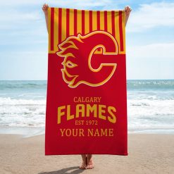 NHL Calgary Flames Custom Name Gift For Fans Beach Towel