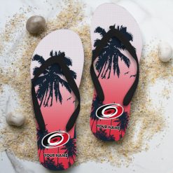 NHL Carolina Hurricanes Custom Name Aloha Pattern Flip Flops