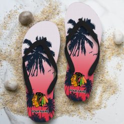 NHL Chicago Blackhawks Custom Name Aloha Pattern Flip Flops