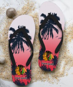 NHL Chicago Blackhawks Custom Name Aloha Pattern Flip Flops