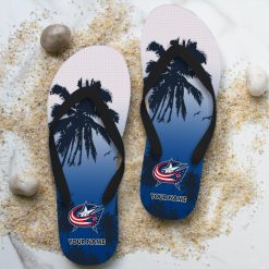 NHL Columbus Blue Jackets Custom Name Aloha Pattern Flip Flops