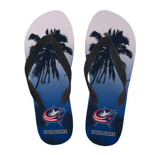 NHL Columbus Blue Jackets Custom Name Aloha Pattern Flip Flops