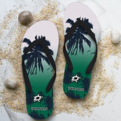 NHL Dallas Stars Custom Name Aloha Pattern Flip Flops