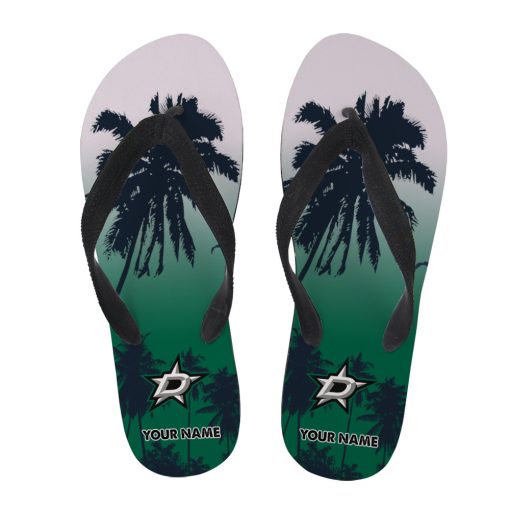 NHL Dallas Stars Custom Name Aloha Pattern Flip Flops