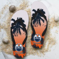 NHL Edmonton Oilers Custom Name Aloha Pattern Flip Flops