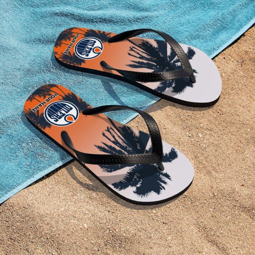 NHL Edmonton Oilers Custom Name Aloha Pattern Flip Flops
