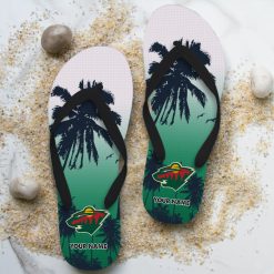 NHL Minnesota Wild Custom Name Aloha Pattern Flip Flops