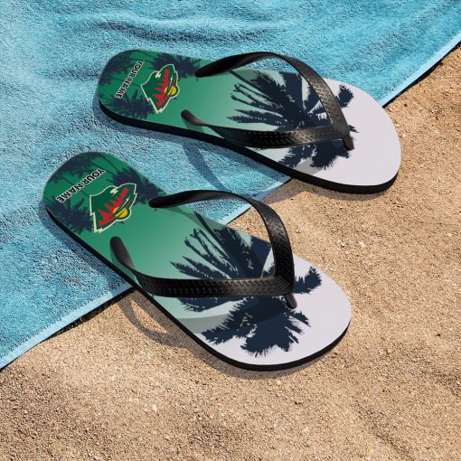 NHL Minnesota Wild Custom Name Aloha Pattern Flip Flops