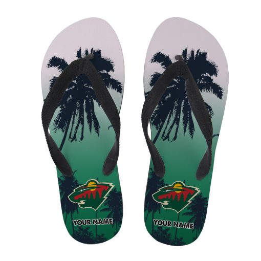 NHL Minnesota Wild Custom Name Aloha Pattern Flip Flops