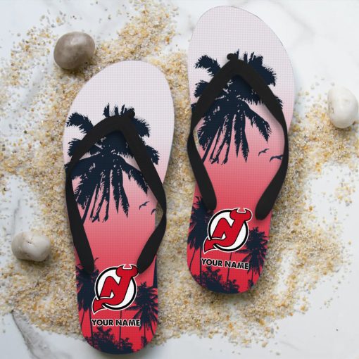 NHL New Jersey Devils Custom Name Aloha Pattern Flip Flops