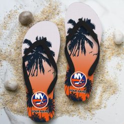 NHL New York Islanders Custom Name Aloha Pattern Flip Flops