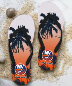 NHL New York Islanders Custom Name Aloha Pattern Flip Flops