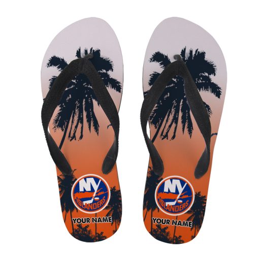 NHL New York Islanders Custom Name Aloha Pattern Flip Flops