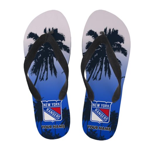 NHL New York Rangers Custom Name Aloha Pattern Flip Flops